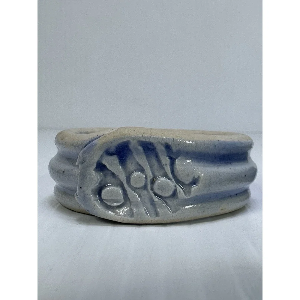 Handmade Pottery Napkin Rings Set of 4 Natural with Blue Accent